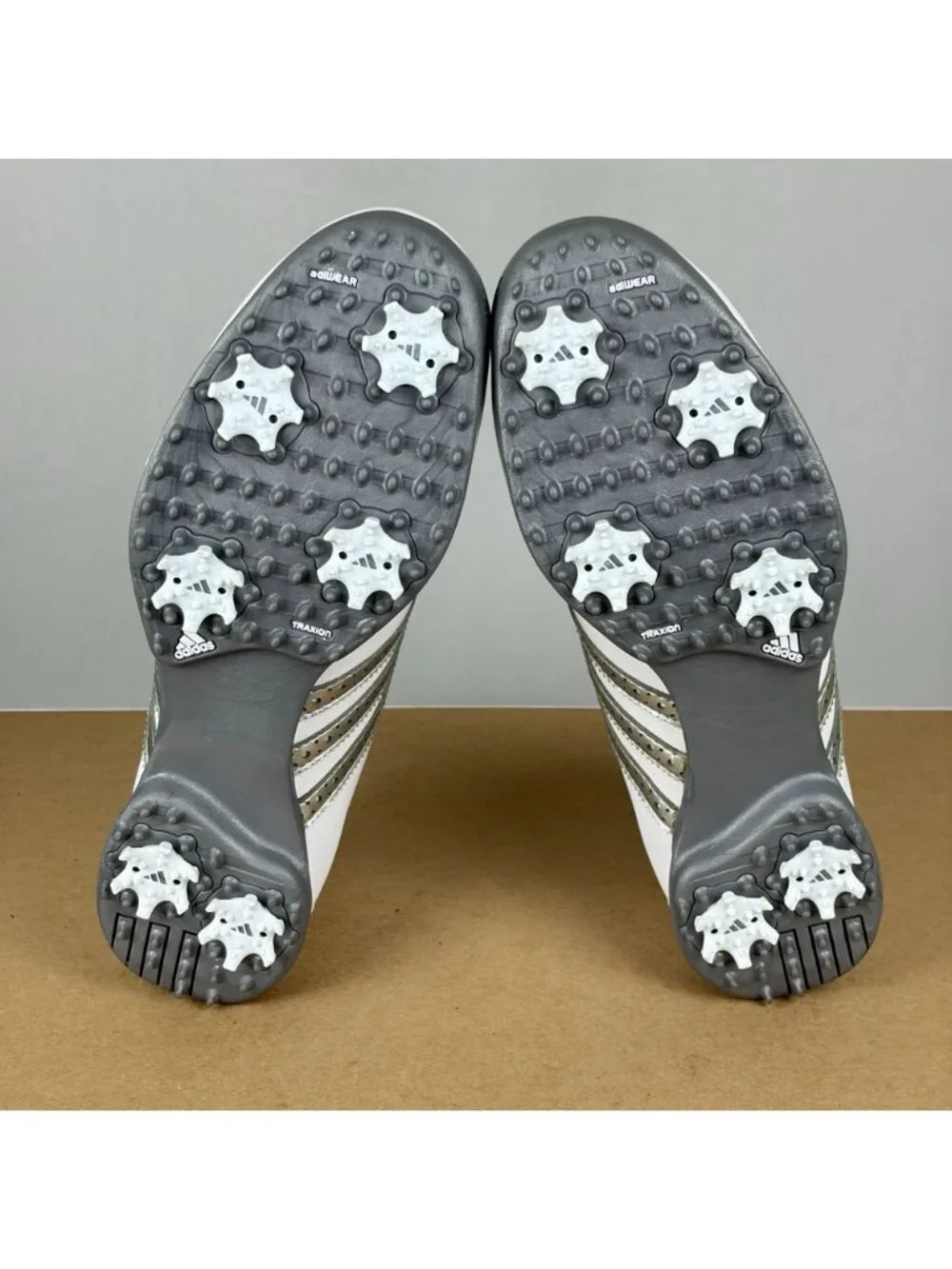 Adidas Driver Val S Golf Shoes Womens 8 Faux Leather White Silver Lace Up Spiked